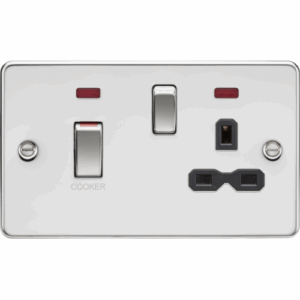 Knightsbridge Flat Plate Polished Chrome 45A DP Switch & 13A Socket with Neons with Insert