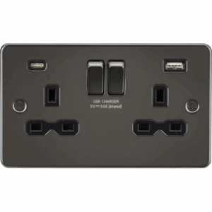 Knightsbridge Gunmetal 13A 2G SP Switched Socket with Dual USB A+C (5V DC 4.0A shared) with Insert