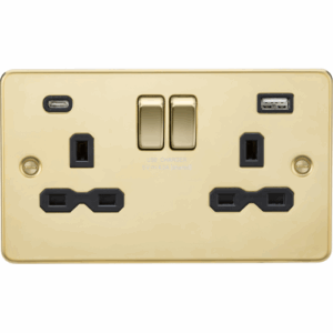 Knightsbridge Polished Brass 13A 2G SP Switched Socket with Dual USB A+C (5V DC 4.0A shared) with Insert