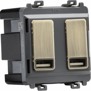 Knightsbridge Antique Brass Dual USB charger module (2 x grid positions) 5V 2.4A (shared)