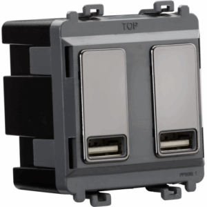 Knightsbridge Black Nickel Dual USB charger module (2 x grid positions) 5V 2.4A (shared)