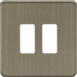 Knightsbridge Screwless Antique Brass 2G Grid Faceplate