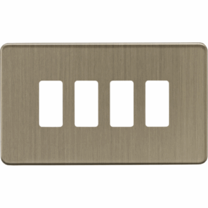 Knightsbridge Screwless Antique Brass 4G Grid Faceplate