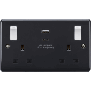 Knightsbridge Anthracite 13A 2G Switched socket with outboard rockers and dual USB (A+C) 4.8A [Part M compliant]