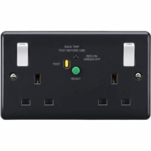 Knightsbridge Anthracite 13A 2G DP RCD Switched Socket with Outboard Rockers (Type-A) [Part M compliant]
