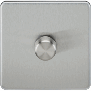 Knightsbridge Screwless Brushed Chrome 1G 2-way 10-200W (5-150W LED) Intelligent dimmer
