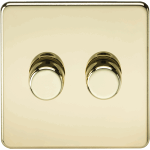 Knightsbridge Screwless Polished Brass 2G 2-way 10-200W (5-150W LED) Intelligent dimmer