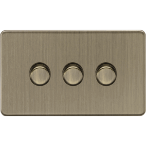 Knightsbridge Screwless Antique Brass 3G 2-way 10-200W (5-150W LED) Intelligent dimmer