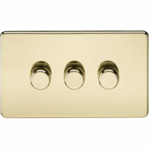 Knightsbridge Screwless Polished Brass 3G 2-way 10-200W (5-150W LED) Intelligent dimmer