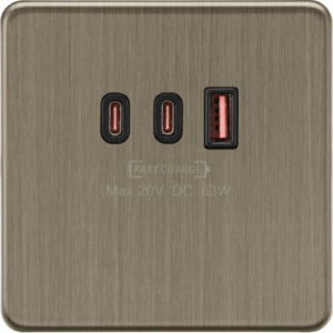 Knightsbridge Antique Brass 1G Dual USB-C and USB-A Charger Plate [20V DC 63W]
