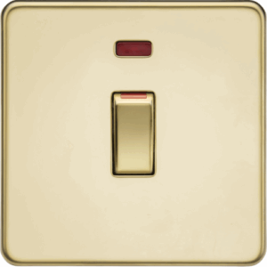 Knightsbridge Screwless Polished Brass 45A DP Switch with Neon (1G size)