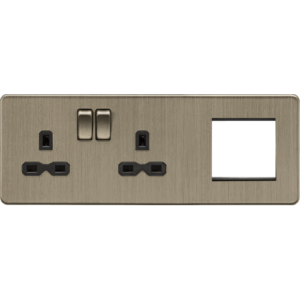 Knightsbridge Screwless Antique Brass 13A 2G DP Socket + 2G Modular Combination Plate