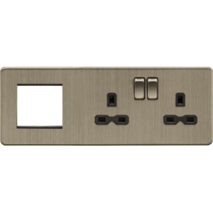 Knightsbridge Screwless Antique Brass 13A 2G DP Socket + 2G Modular Combination Plate