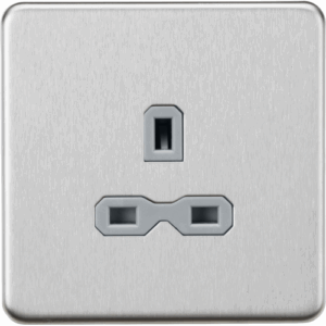 Knightsbridge Screwless Brushed Chrome 13A 1G Unswitched Socket Grey Insert