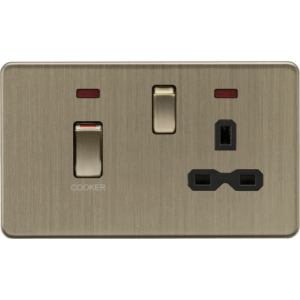 Knightsbridge Antique Brass 45A DP switch and 13A switched socket with neons