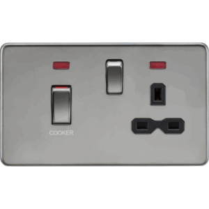 Knightsbridge Black Nickel 45A DP Switch & 13A Socket with Neons with Insert