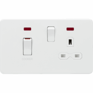Knightsbridge Matt White 45A DP Switch & 13A Socket with Neons with insert
