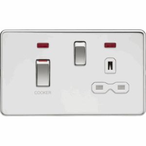 Knightsbridge Screwless Polished Chrome 45A DP Switch & 13A Socket with Neons White Insert