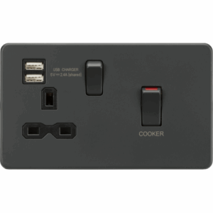 Knightsbridge Anthracite 45A DP Switch & 13A Socket with Dual USB A+A (5V DC 2.4A shared) with Insert