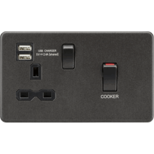 Knightsbridge Smoked Bronze 45A DP Switch & 13A Socket with Dual USB A+A (5V DC 2.4A shared) with Insert