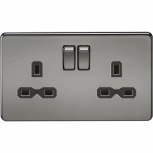 Knightsbridge Black Nickel 13A 2G DP Switched Socket with Twin Earths with Insert