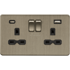 Knightsbridge Antique Brass 13A 2G SP Switched Socket with dual USB C+A 5V DC 4.0A [shared]