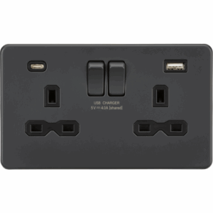 Knightsbridge Anthracite 13A 2G SP Switched Socket with Dual USB A+C (5V DC 4.0A shared) with Insert
