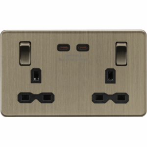 Knightsbridge Screwless Antique Brass 13A 2G DP Switched Socket with Dual USB-C [65W DUAL FASTCHARGE]