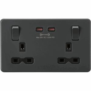 Knightsbridge Anthracite 13A 2G DP Switched Socket with Dual USB-C [65W DUAL FASTCHARGE]