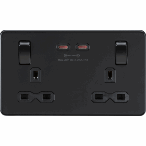 Knightsbridge Screwless Matt Black 13A 2G DP Switched Socket with Dual USB-C [65W DUAL FASTCHARGE]