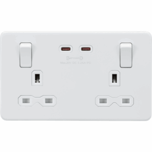 Knightsbridge Matt White 13A 2G DP Switched Socket with Dual USB-C [65W DUAL FASTCHARGE]