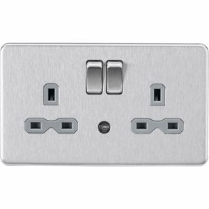 Knightsbridge Brushed Chrome 13A 2G DP Switched Socket with Photocell Nightlight Function with Insert
