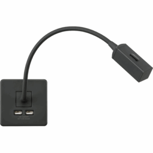 Knightsbridge Anthracite 230V LED Dimmable Reading Light with Dual USB A+A (5V DC 2.4A shared)