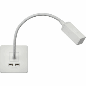 Knightsbridge Matt White 230V LED Dimmable Reading Light with Dual USB A+A (5V DC 2.4A shared)