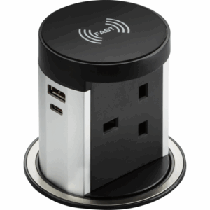Knightsbridge Black 13A Pop up Socket with 10W Wireless Charger and Dual USB A+C (12V DC 1.5A) Max. 30W