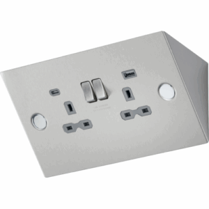 Knightsbridge Stainless Steel Under Cabinet 13A 2G Socket Dual USB A+C [5V DC 4.0A shared]