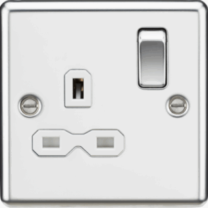 Knightsbridge Polished Chrome 13A 1G DP Switched Socket White Insert
