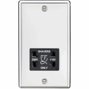 Knightsbridge Raised Edge Polished Chrome 115/230V Dual Voltage Shaver Socket Black Insert