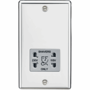 Knightsbridge Raised Edge Polished Chrome 115/230V Dual Voltage Shaver Socket Grey Insert