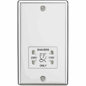 Knightsbridge Polished Chrome 115/230V Dual Voltage Shaver Socket White Insert