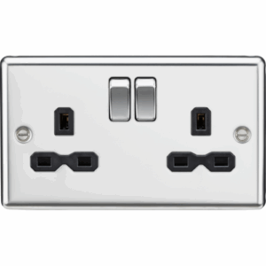 Knightsbridge Raised Edge Polished Chrome 13A 2G DP Switched Socket with Twin Earths with Insert
