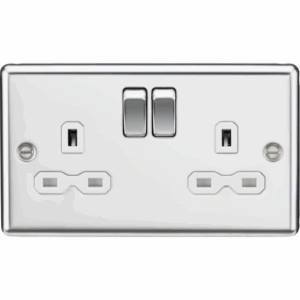 Knightsbridge Polished Chrome 13A 2G DP Switched Socket with Twin Earths White Insert