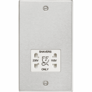 Knightsbridge Raised Edge Brushed Chrome 115/230V Dual Voltage Shaver Socket White Insert