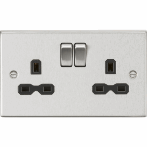 Knightsbridge Brushed Chrome 13A 2G DP Switched Socket with Twin Earths with Insert