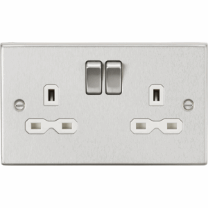 Knightsbridge Raised Edge Brushed Chrome 13A 2G DP Switched Socket with Twin Earths White Insert