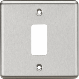 Knightsbridge Brushed Chrome 1G Grid Faceplate Rounded Edge