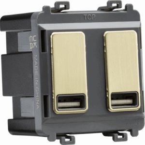 Knightsbridge Brushed Brass Dual USB charger module (2 x grid positions) 5V 2.4A (shared)