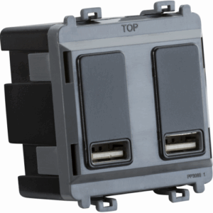 Knightsbridge Matt Black Dual USB charger module (2 x grid positions) 5V 2.4A (shared)
