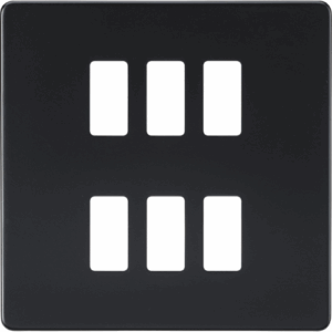 Knightsbridge Matt Black Screwless 6G grid faceplate