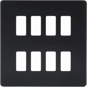 Knightsbridge Matt Black Screwless 8G grid faceplate